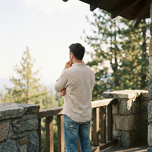 Man standing alone on a balcony, reflecting on his relationship