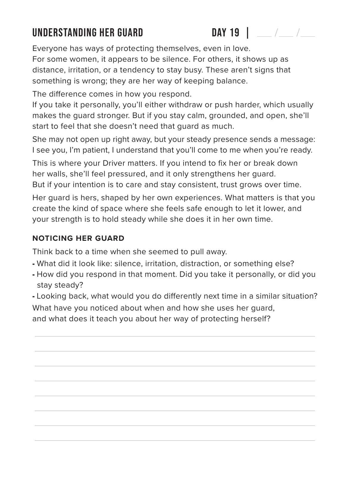 Day 19 — Understanding Her Guard, left page